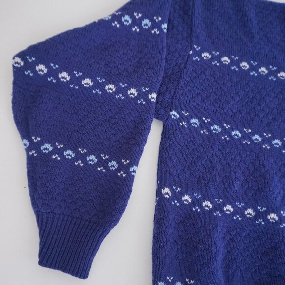 Vintage Village Green Navy Knit Eclectic Fair Isle Fisherman Crewneck Sweater L - Picture 8 of 11